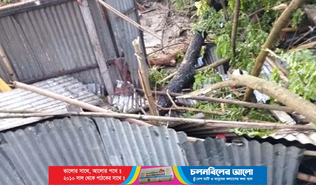 উল্লাপাড়ায় কালবৈশাখী ঝড়ে ঘরের উপর গাছ পড়ে গৃহবধূর মৃত্যু