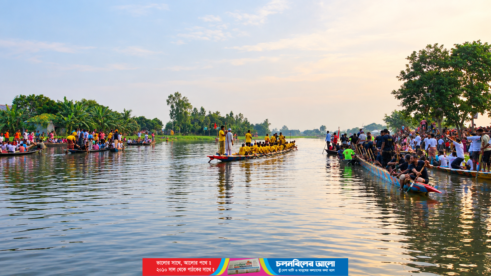 গ্রাম-বাংলার ঐতিহ্যবাহী নৌকা বাইচ উৎসবে মাতল দুই উপজেলার মানুষ