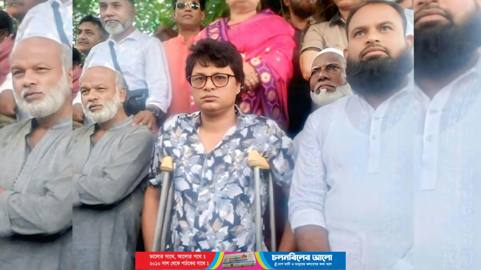 অসুস্থ শরীরেও দলের টানে, ক্র্যাচে ভর করে প্রতিষ্ঠাবার্ষিকীতে যুবদল নেতা